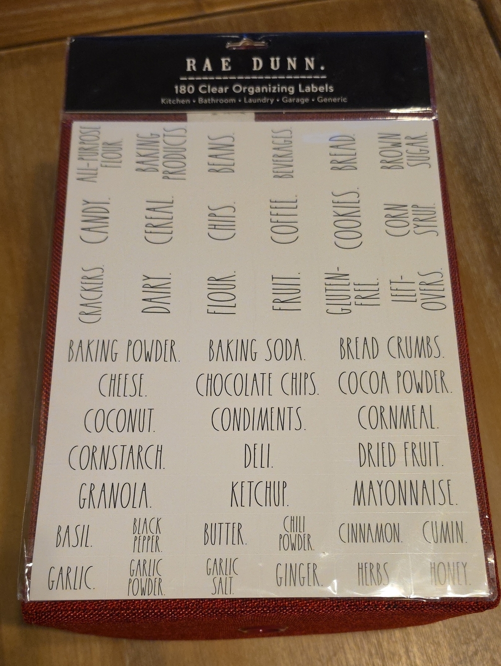 Rae Dunn Clear Organizing Labels with Black Text